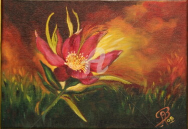 Peinture intitulée "Fleur de feu" par Martine Bonnerave, Œuvre d'art originale, Autre