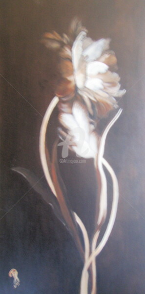 Painting titled "La Fleur en Rêve" by Martine Bonnerave, Original Artwork, Oil