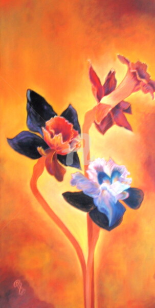 Painting titled "Les Fleurs" by Martine Bonnerave, Original Artwork, Oil