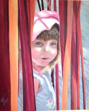 Pintura intitulada "Petite Fille T." por Martine Bonnerave, Obras de arte originais, Óleo