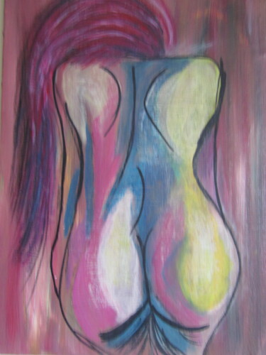 Painting titled "Femme aux Cheveux R…" by Martine Bouhier, Original Artwork, Acrylic Mounted on Wood Stretcher frame