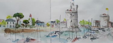 Painting titled "Port de La Rochelle" by Martine Brugeron, Original Artwork, Watercolor
