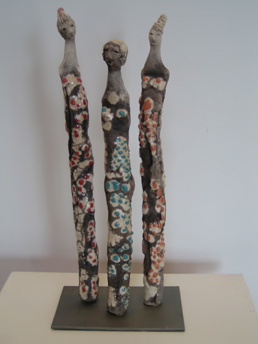 Sculpture titled ""Trois flamboyantes"" by Martine Camors, Original Artwork, Terra cotta