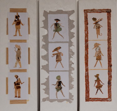 Collages intitulée "Pause de figurines" par Martine Capdeville-Lacomme, Œuvre d'art originale