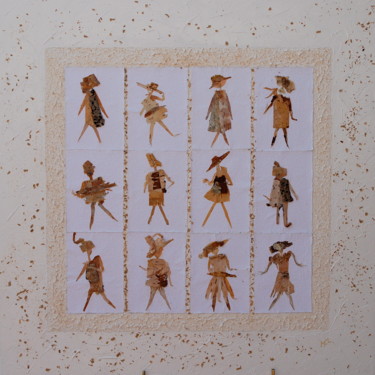 Collages intitulée "Les 12 figurines" par Martine Capdeville-Lacomme, Œuvre d'art originale