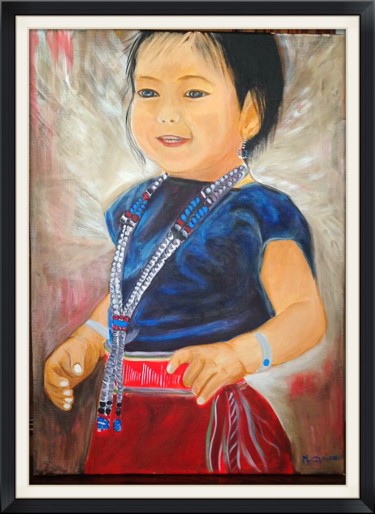 Peinture intitulée "Petite fille tibéta…" par M.Carion-Cliquet, Œuvre d'art originale, Acrylique