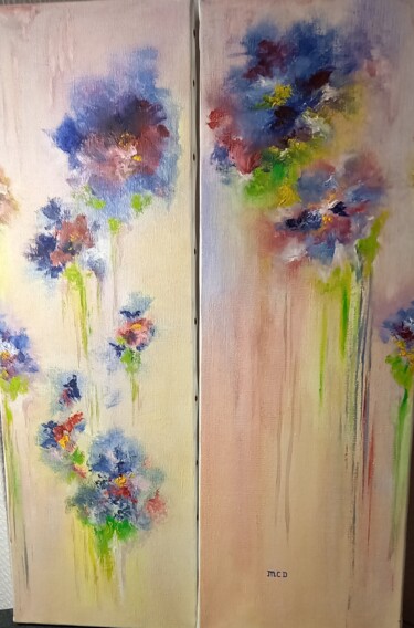 Malerei mit dem Titel "Les fleurs mauves" von Martine Catteau  Delaroque, Original-Kunstwerk, Öl