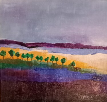 Painting titled "Paysage bleu" by Martine Catteau  Delaroque, Original Artwork, Acrylic