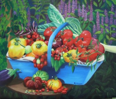 Peinture intitulée "Récolte du jardin" par Martine Cazajus, Œuvre d'art originale, Huile