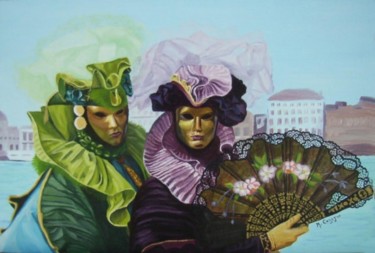 Painting titled "Carnaval" by Martine Cazajus, Original Artwork, Oil