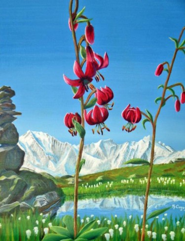 Peinture intitulée "Lys des Montagnes" par Martine Cazajus, Œuvre d'art originale, Huile