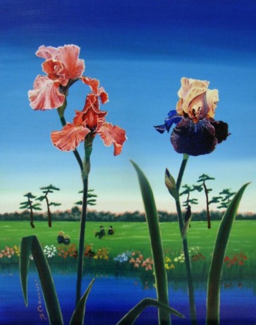 Peinture intitulée "Cueillette Japonaise" par Martine Cazajus, Œuvre d'art originale, Huile
