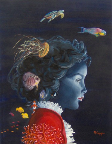 Peinture intitulée "Jeune fille à la pe…" par Martine Cazajus, Œuvre d'art originale