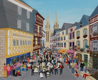 Peinture intitulée "QUIMPER RUE KEREON" par Martine Clouet, Œuvre d'art originale, Huile