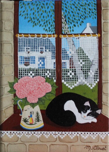 Painting titled "La sieste II" by Martine Clouet, Original Artwork, Oil Mounted on Wood Stretcher frame