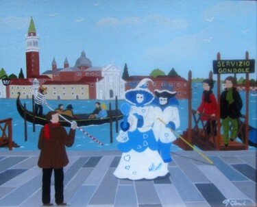 Peinture intitulée "Blue Venise Carnaval" par Martine Clouet, Œuvre d'art originale, Huile
