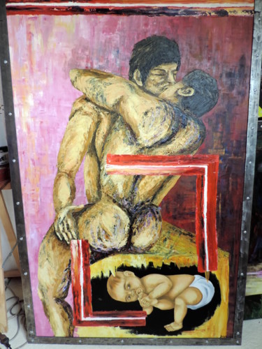 Painting titled "Le baiser" by Martine Daigre, Original Artwork, Oil