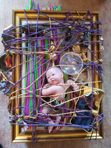 Skulptur mit dem Titel "Baby blues" von Martine Dégot, Original-Kunstwerk, Kunststoff