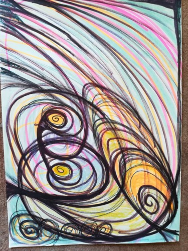 Painting titled "La mer" by Martine Dégot, Original Artwork, Marker