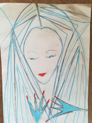 Painting titled "Madone" by Martine Dégot, Original Artwork, Marker