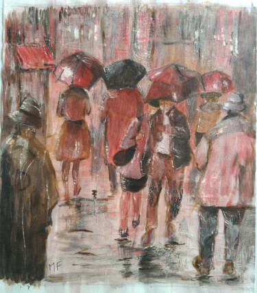 Painting titled "Parapluies" by Martine Fleury, Original Artwork, Ink