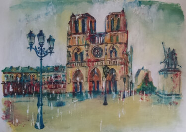 Painting titled "Notre Dame" by Martine Fleury, Original Artwork, Acrylic