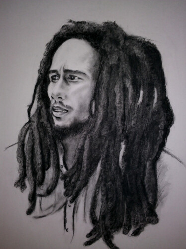 Drawing titled "Bob Marley" by Martine Fleury, Original Artwork, Charcoal