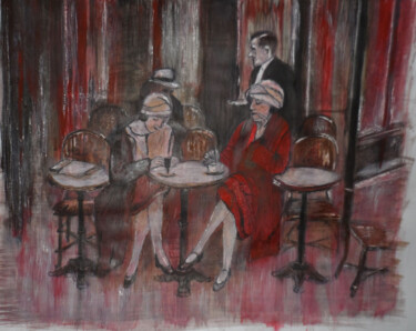 Peinture intitulée "Au Café" par Martine Fleury, Œuvre d'art originale, Encre