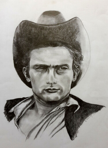 Dessin intitulée "James Dean" par Martine Fleury, Œuvre d'art originale, Graphite