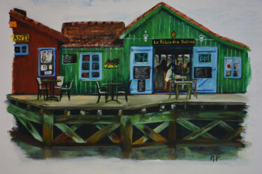 Painting titled "A quai" by Martine Fleury, Original Artwork, Acrylic