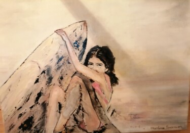 Malerei mit dem Titel "Enfant sur la plage" von Martine Fournier, Original-Kunstwerk, Öl