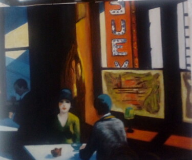 Peinture intitulée "la femme au café de…" par Martine Fournier, Œuvre d'art originale, Huile