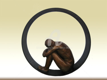 Sculpture intitulée "homme cercle" par Martine France Moreau, Œuvre d'art originale, Bronze