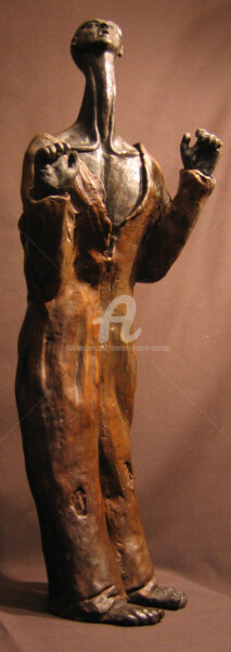 Sculpture titled "Le cri" by Martine France Moreau, Original Artwork, Bronze