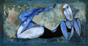 Картина под названием "NU BLEU" - Martine Gonnin Halloint, Подлинное произведение искусства, Акрил Установлен на Деревянная…