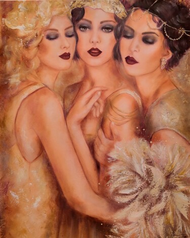 Painting titled "Ambiance Rétro" by Martine Gregoire, Original Artwork, Oil Mounted on Wood Stretcher frame
