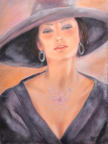 Painting titled "Élégance en mauve" by Martine Gregoire, Original Artwork, Oil Mounted on Wood Stretcher frame