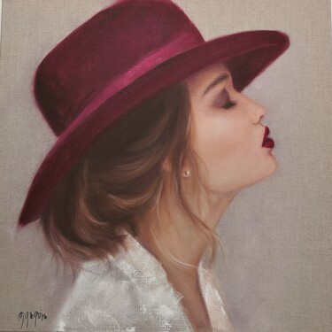 Painting titled "LE CHAPEAU" by Martine Gregoire, Original Artwork, Oil