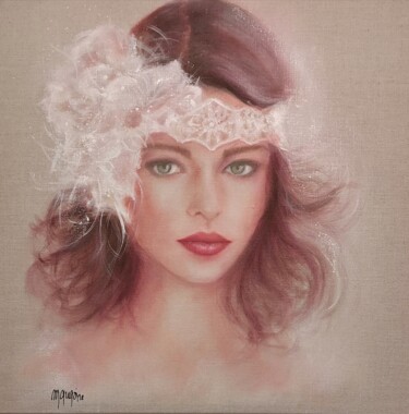Painting titled "LES YEUX VERTS" by Martine Gregoire, Original Artwork, Oil Mounted on Wood Stretcher frame