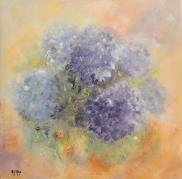 Painting titled "Hortensias mauves" by Martine Gregoire, Original Artwork, Oil