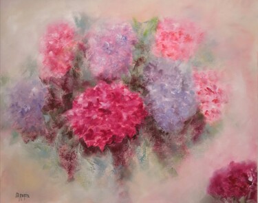 Painting titled "Harmonie d’ hortens…" by Martine Gregoire, Original Artwork, Oil Mounted on Wood Stretcher frame