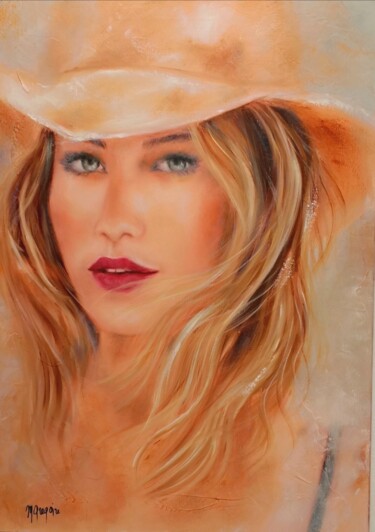 Painting titled "Cheveux blonds et c…" by Martine Gregoire, Original Artwork, Oil Mounted on Wood Stretcher frame
