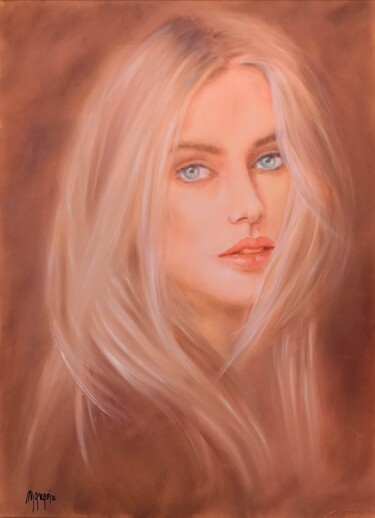 Painting titled "Magie d'un regard b…" by Martine Gregoire, Original Artwork, Oil Mounted on Wood Stretcher frame