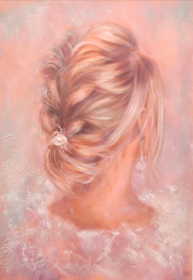 Painting titled "TRESSE ET PERLE" by Martine Gregoire, Original Artwork, Oil Mounted on Wood Stretcher frame