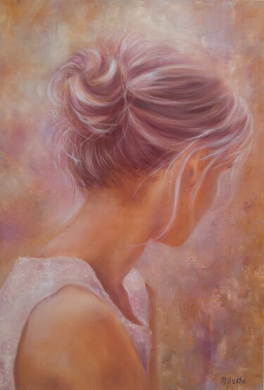 Painting titled "Douceur d'un chignon" by Martine Gregoire, Original Artwork, Oil Mounted on Wood Stretcher frame