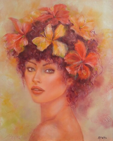 Painting titled "Couleurs exotiques" by Martine Gregoire, Original Artwork, Oil Mounted on Wood Stretcher frame