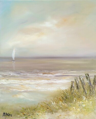 Painting titled "Voile à l’horizon" by Martine Gregoire, Original Artwork, Oil Mounted on Wood Stretcher frame