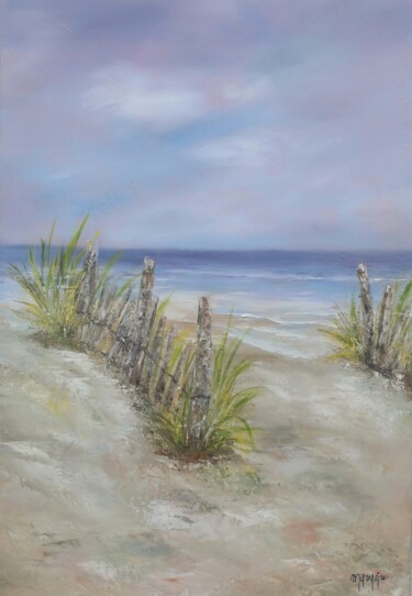 Painting titled "Chemin de plage" by Martine Gregoire, Original Artwork, Oil Mounted on Wood Stretcher frame