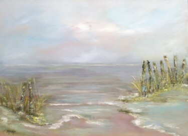 Painting titled "Reflets d'eau" by Martine Gregoire, Original Artwork, Oil Mounted on Wood Stretcher frame