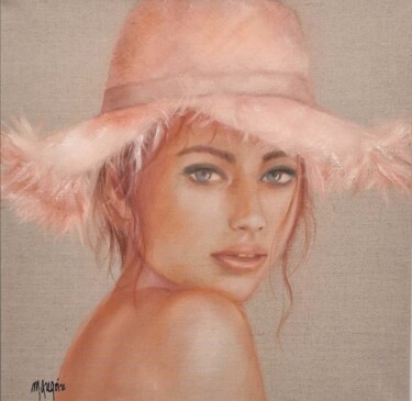 Painting titled "Mon joli chapeau de…" by Martine Gregoire, Original Artwork, Oil Mounted on Wood Stretcher frame